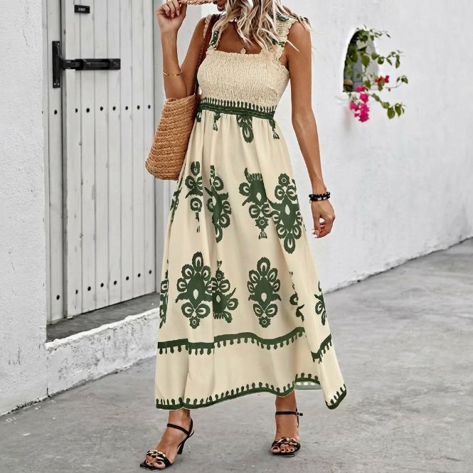 Vestido maxi mujer estilo bohemio escote cuadrado