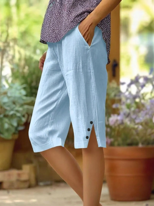Pantalón Capri Mujer Liso con Bolsillos Laterales