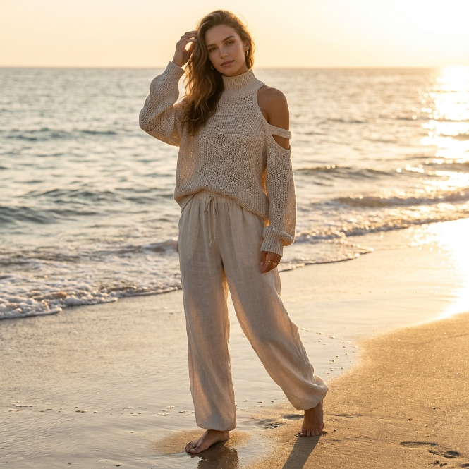 Conjunto Mujer de Punto y Pantalón Fluido Ajuste Moderno