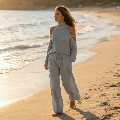 Conjunto Mujer de Punto y Pantalón Fluido Ajuste Moderno