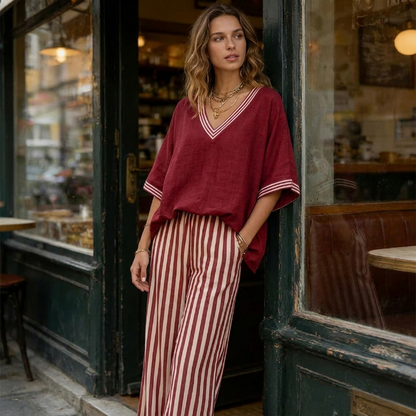 Conjunto Mujer de Rayas Ajuste Casual Elegante