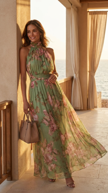 Vestido maxi mujer de tejido ligero estampado floral