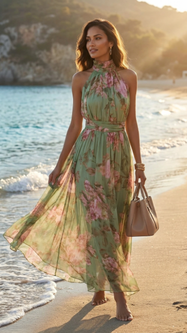 Vestido maxi mujer de tejido ligero estampado floral
