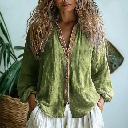 Blusa mujer Vintage Estampado Hojas Ajuste Clásico
