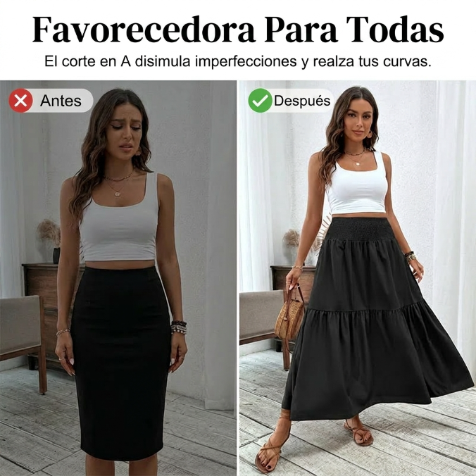 Falda larga mujer fluida de cintura alta