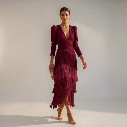 Vestido Mujer con Flecos Estilo Elegante