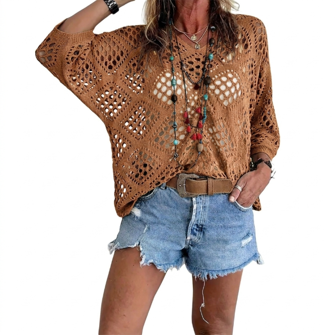 Jersey Mujer de Punto Calado Estilo Relajado