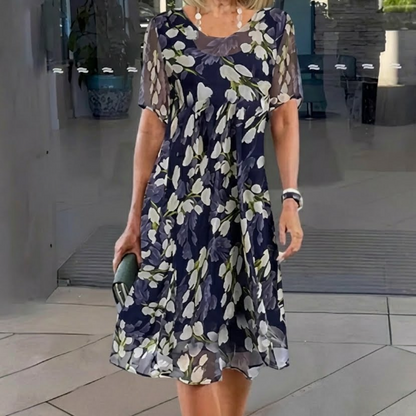 Vestido Mujer de Gasa Floral Ajuste Elegante