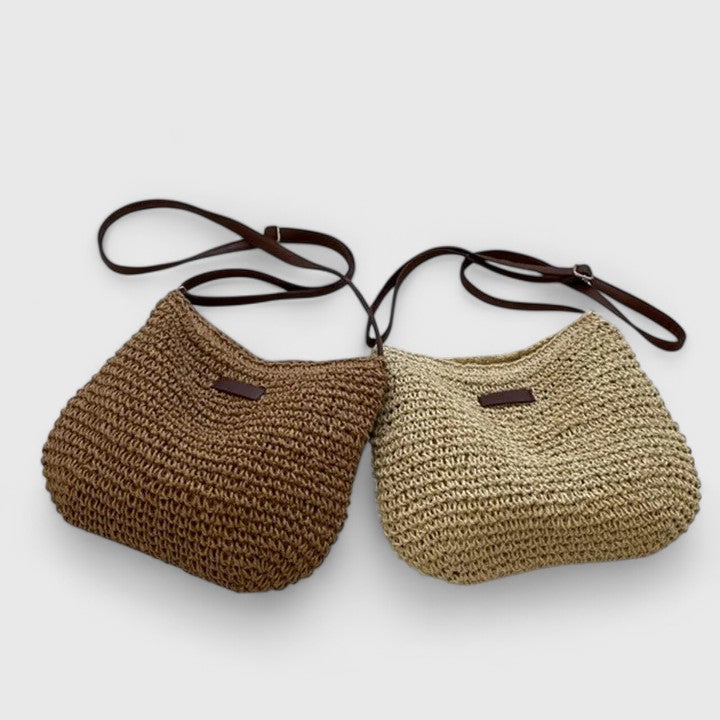 Bolso bandolera mujer rafia trenzada cuero estilo boho