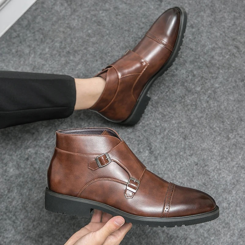 Botines hombre de cuero doble hebilla formales cómodos