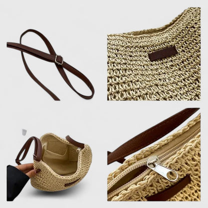 Bolso bandolera mujer rafia trenzada cuero estilo boho