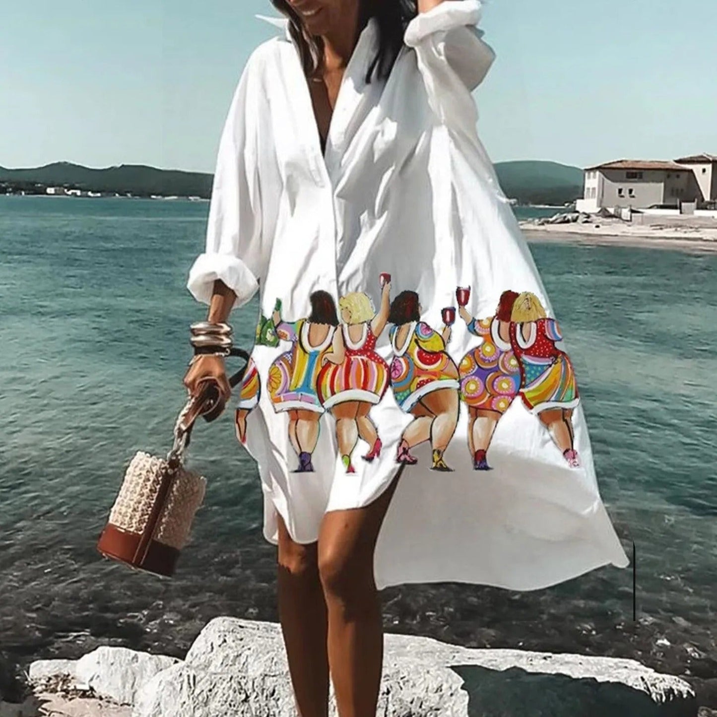 Vestido Camisero Mujer Estampado Manga Larga