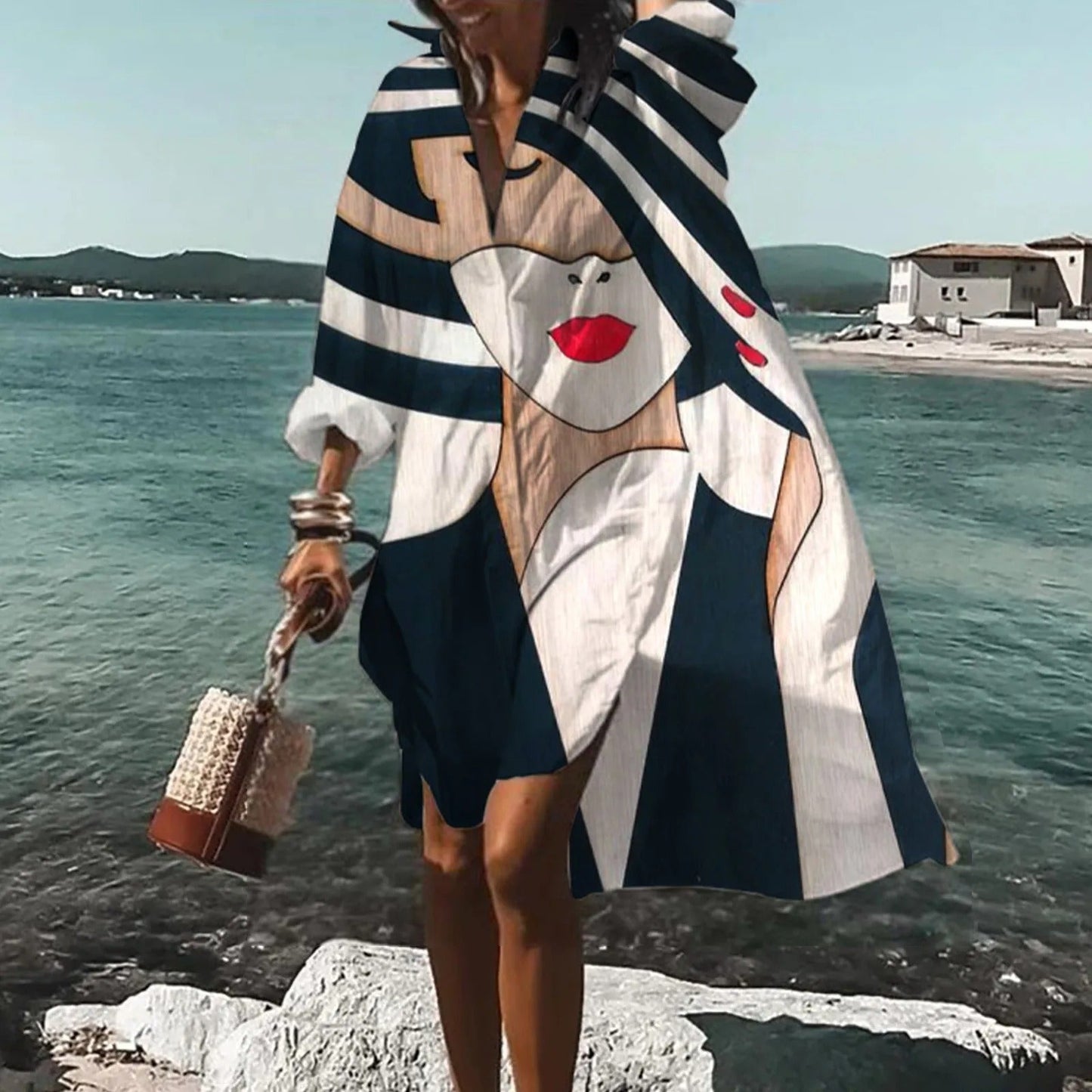 Vestido Camisero Mujer Estampado Manga Larga