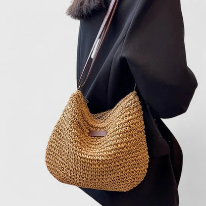 Bolso bandolera mujer rafia trenzada cuero estilo boho
