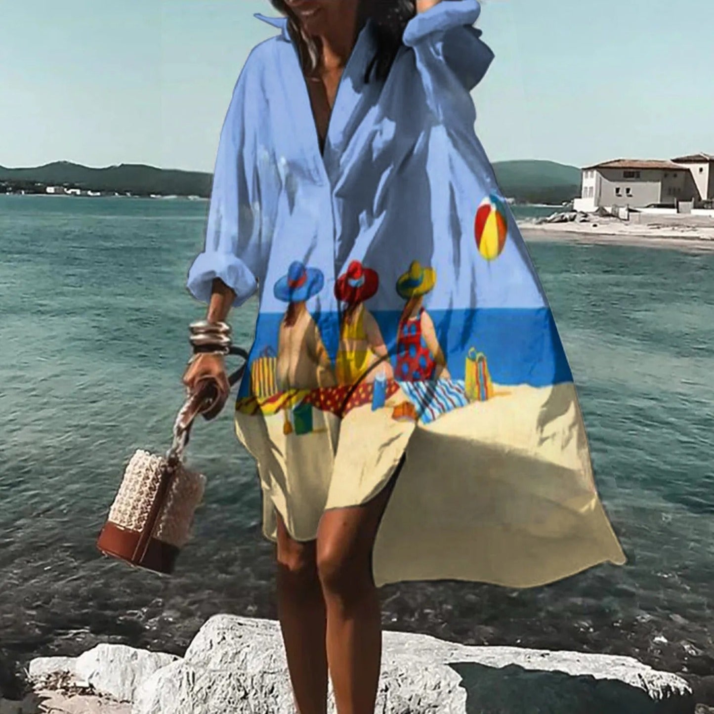 Vestido Camisero Mujer Estampado Manga Larga