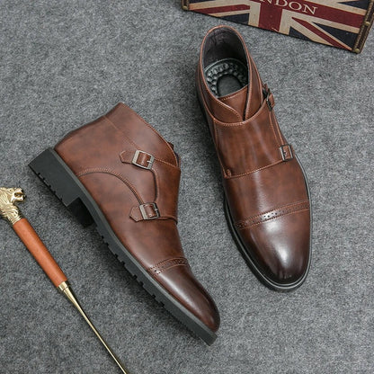 Botines hombre de cuero doble hebilla formales cómodos