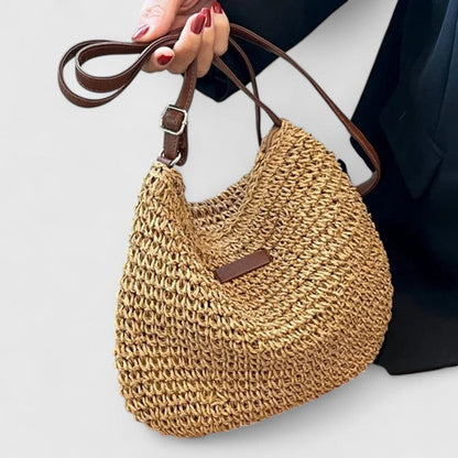 Bolso bandolera mujer rafia trenzada cuero estilo boho
