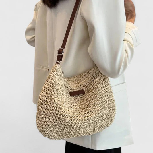 Bolso bandolera mujer rafia trenzada cuero estilo boho - Mavetta