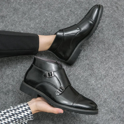Botines hombre de cuero doble hebilla formales cómodos
