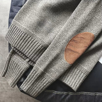Suéter hombre tejido grueso con parches estilo alpino cálido