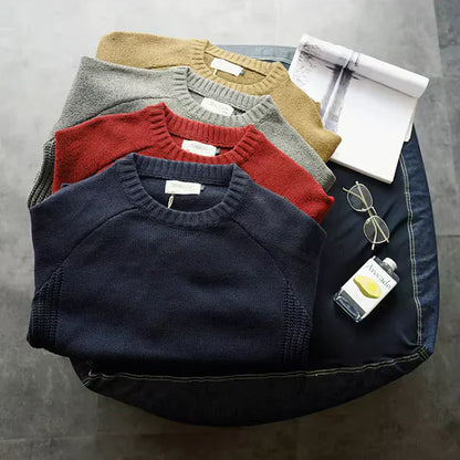 Suéter hombre tejido grueso con parches estilo alpino cálido
