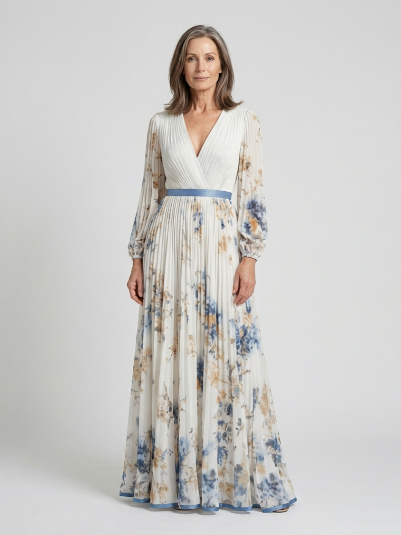 Vestido maxi mujer Manga larga Cuello en V Suave