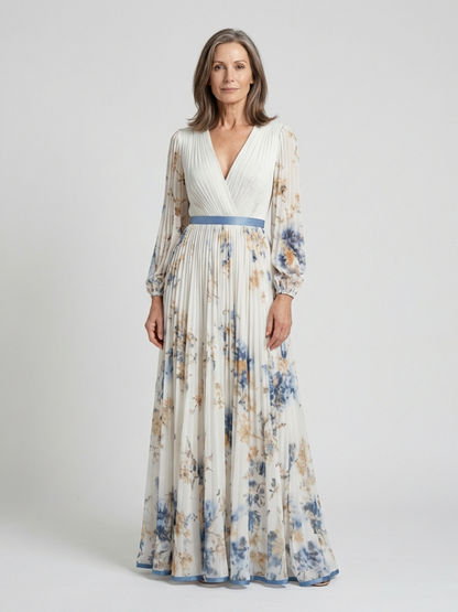 Vestido maxi mujer Manga larga Cuello en V Suave