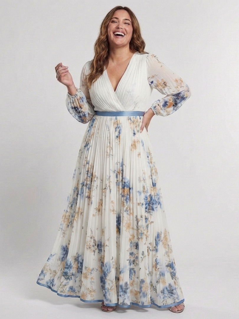 Vestido maxi mujer Manga larga Cuello en V Suave
