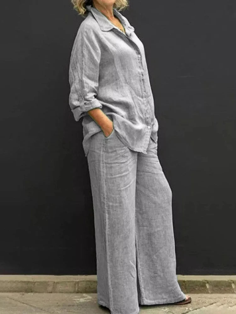 Conjunto Mujer Camisa y Pantalón Ancho Comodo