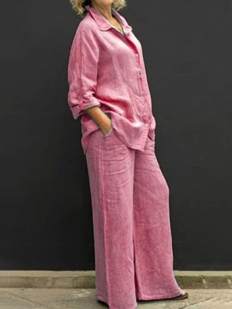Conjunto Mujer Camisa y Pantalón Ancho Comodo