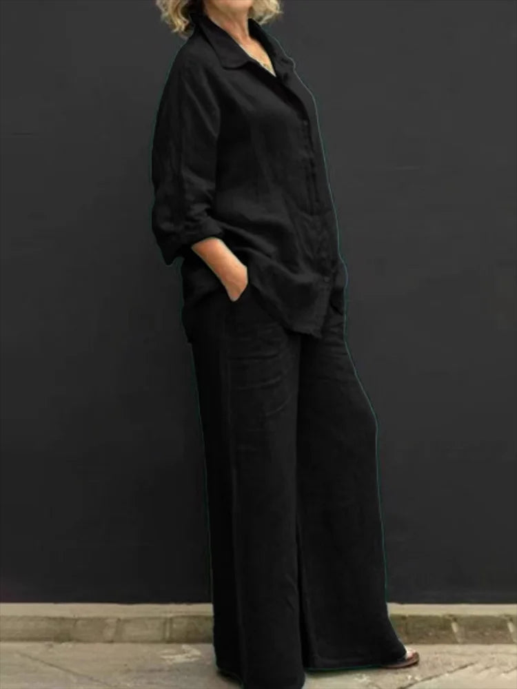 Conjunto Mujer Camisa y Pantalón Ancho Comodo