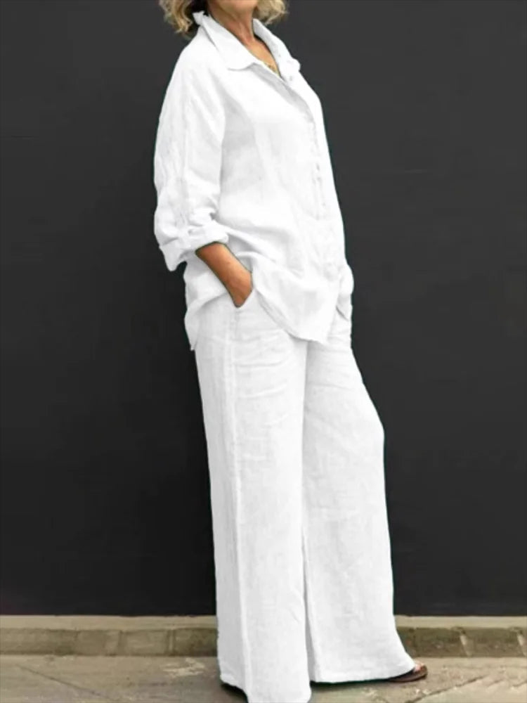 Conjunto Mujer Camisa y Pantalón Ancho Comodo