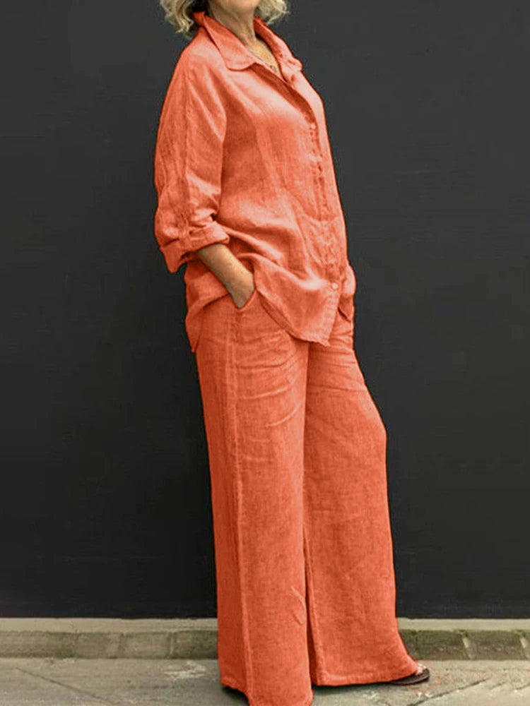 Conjunto Mujer Camisa y Pantalón Ancho Comodo