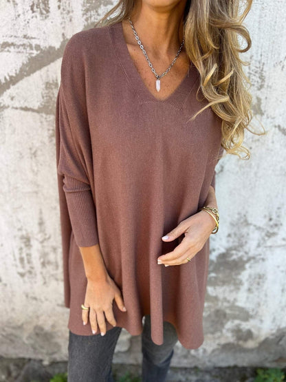 Jersey Mujer Oversize Escote en V Manga Larga