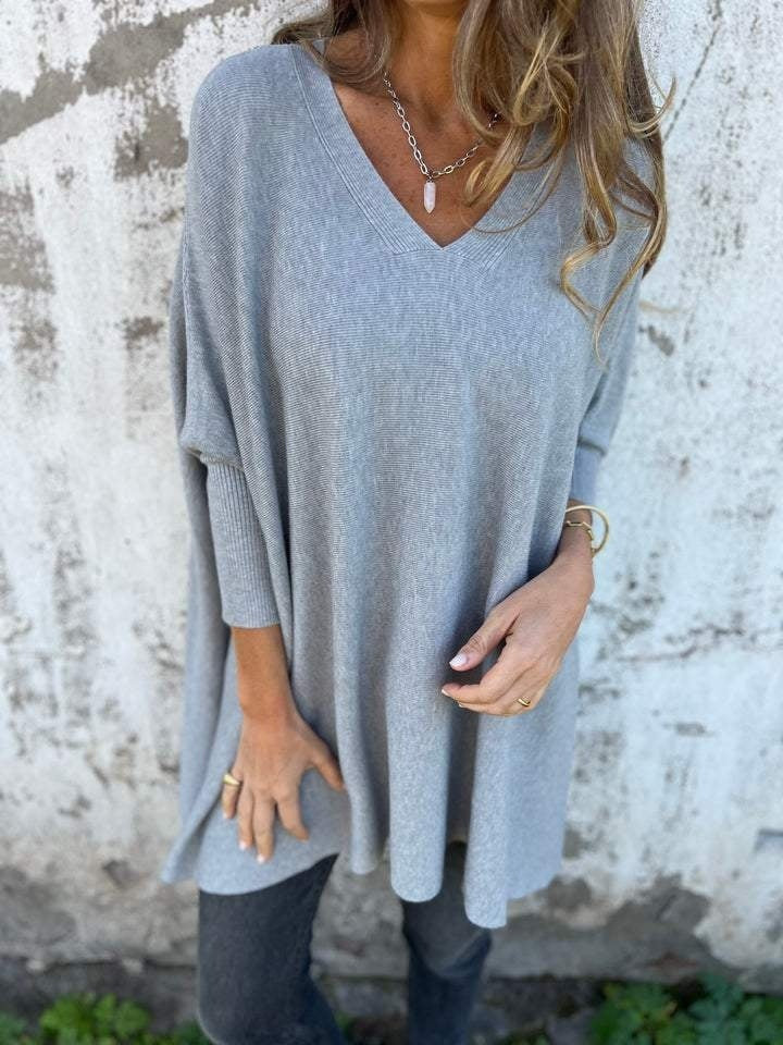 Jersey Mujer Oversize Escote en V Manga Larga