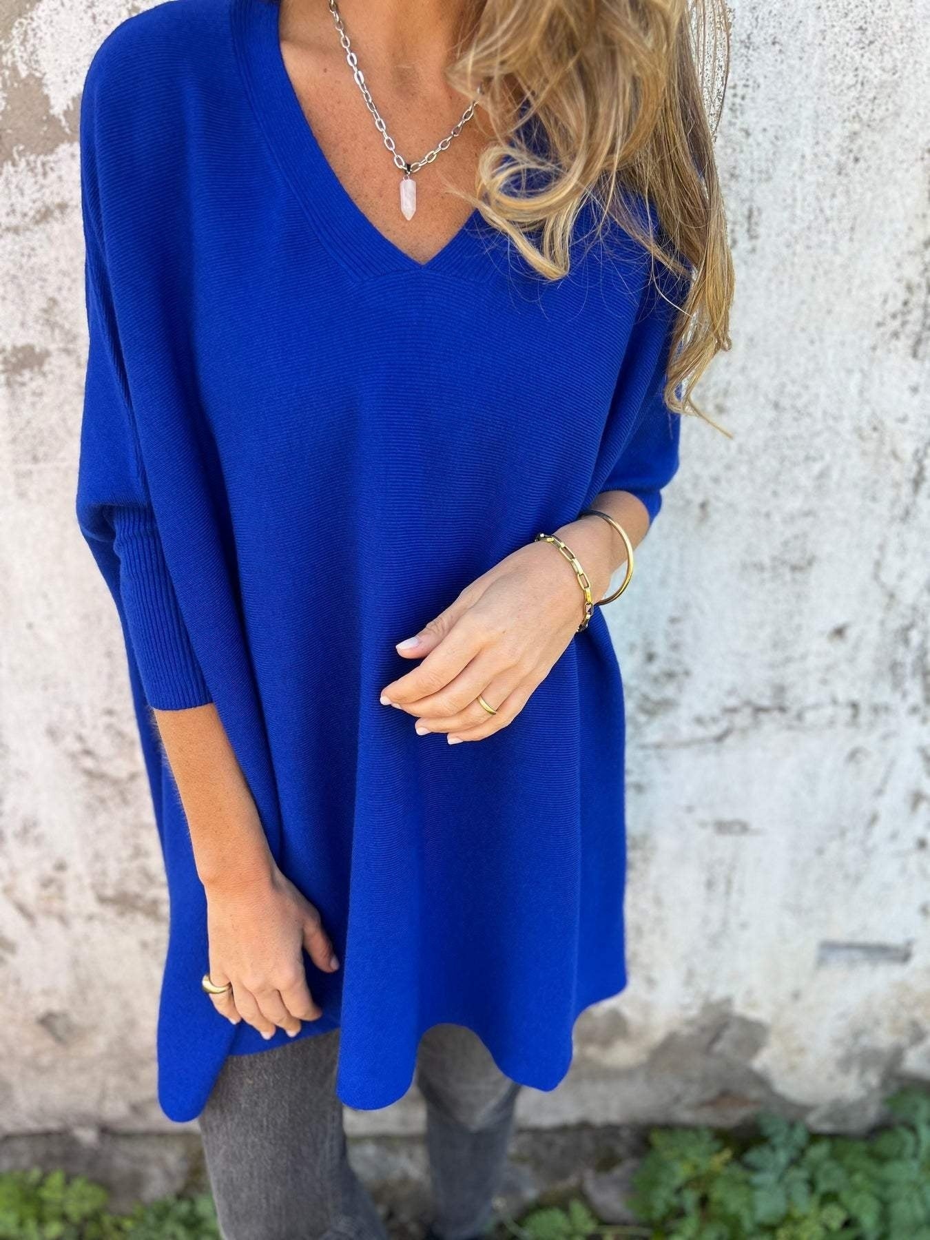 Jersey Mujer Oversize Escote en V Manga Larga
