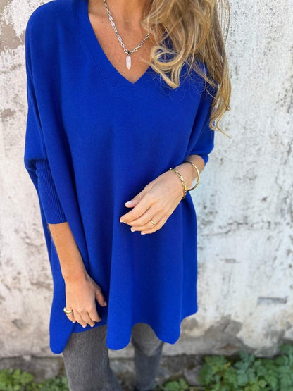 Jersey Mujer Oversize Escote en V Manga Larga
