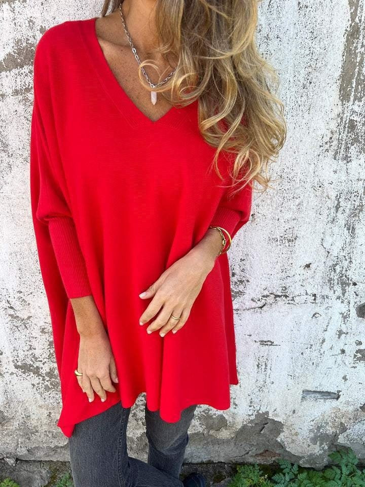 Jersey Mujer Oversize Escote en V Manga Larga