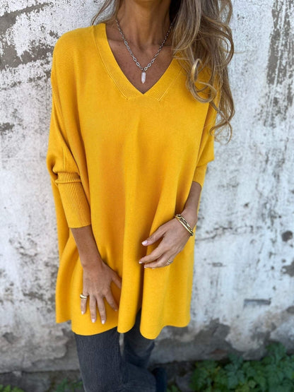 Jersey Mujer Oversize Escote en V Manga Larga