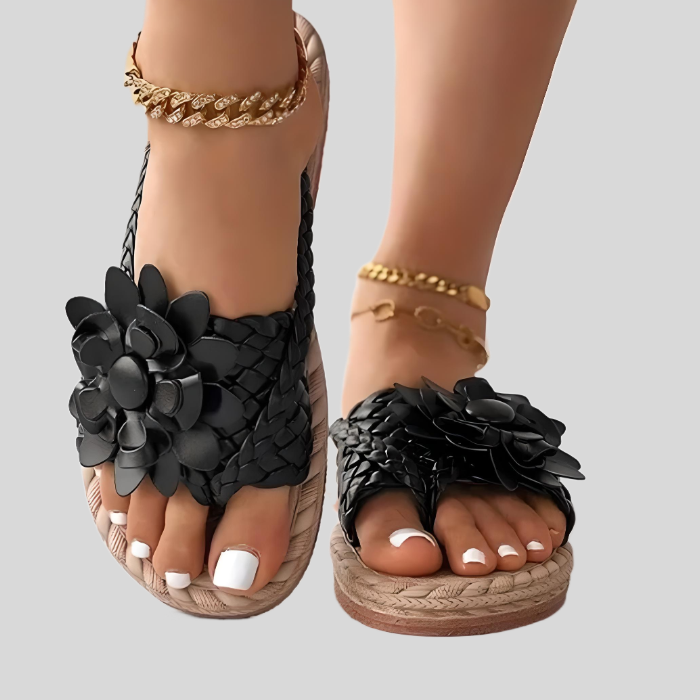 Sandalias Planas Mujer Tiras Trenzadas Flores