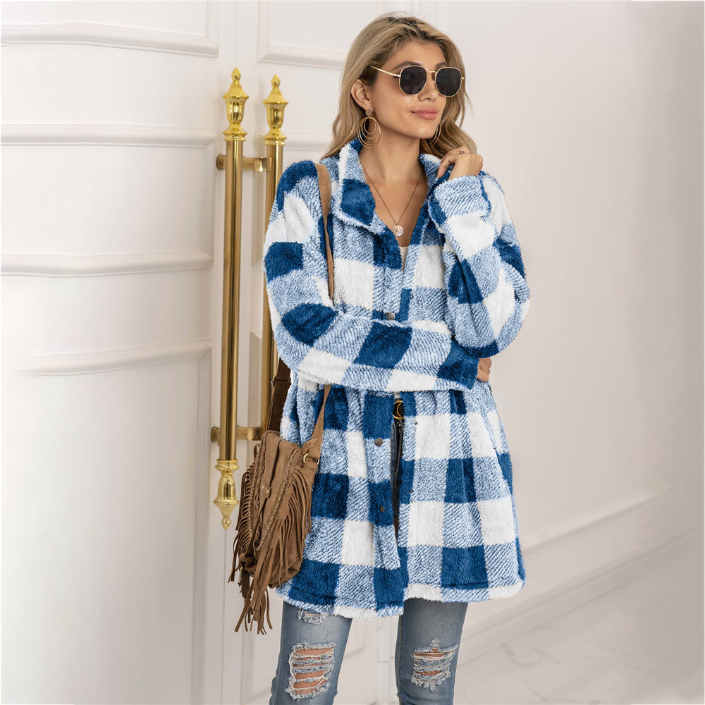 Chaqueta Mujer Estilo Cuadros Forro Polar