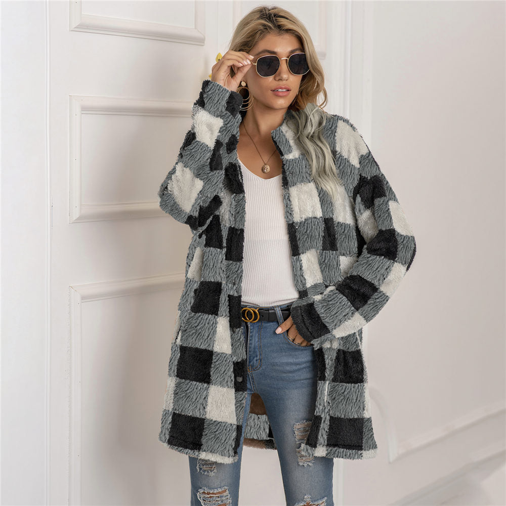 Chaqueta Mujer Estilo Cuadros Forro Polar