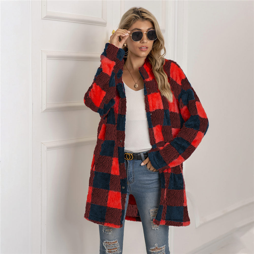 Chaqueta Mujer Estilo Cuadros Forro Polar - Mavetta