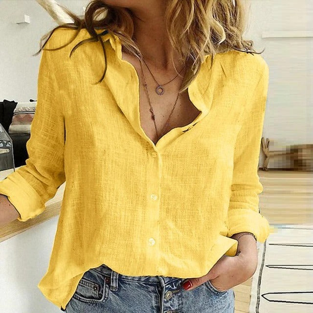 Blusa Mujer Manga Larga Botones Cuello Clásico