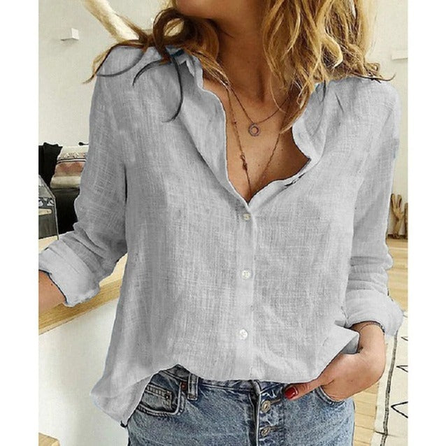 Blusa Mujer Manga Larga Botones Cuello Clásico