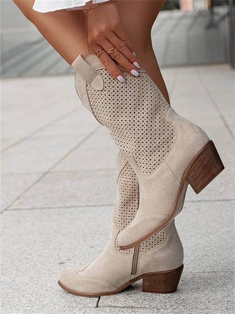 Botas Mujer Ortopédicas Caña Media Diseño Perforado Tacón Cómodo