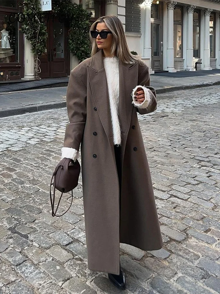 Abrigo largo Mujer de Lana estilo Oversize Doble Botonadura