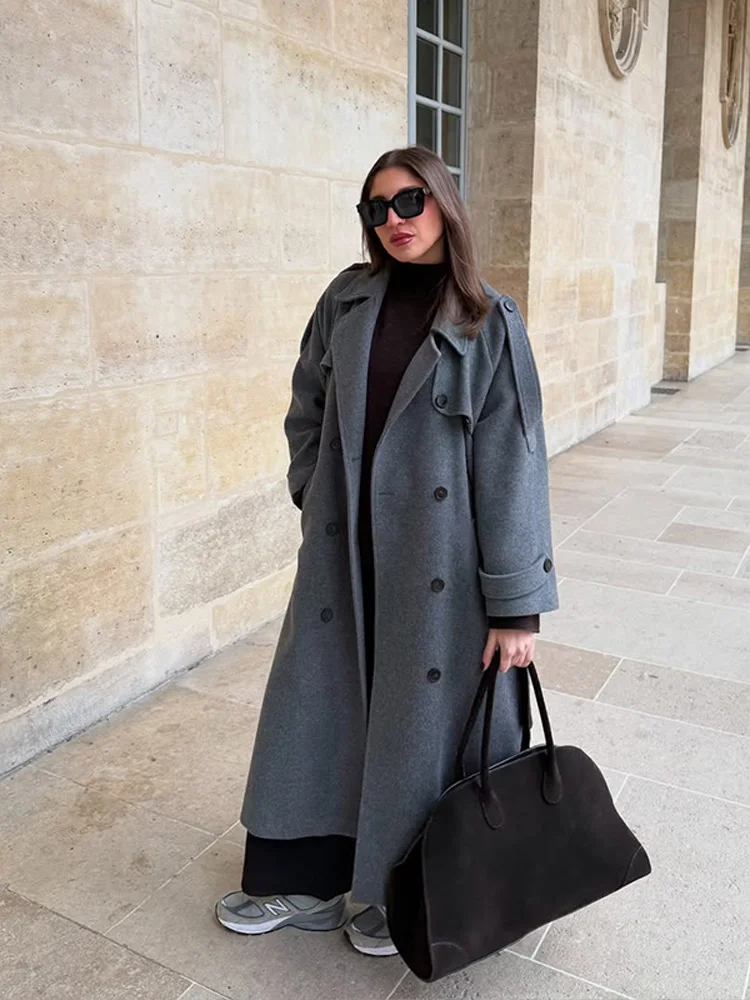 Abrigo largo Mujer de Lana estilo Oversize Doble Botonadura