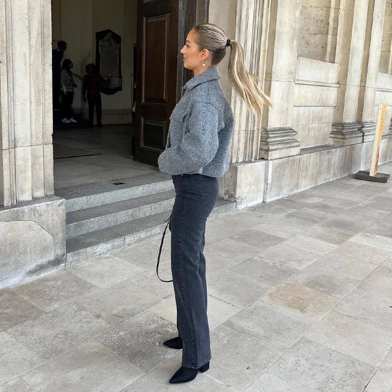 Chaqueta corta Mujer mezcla de lana diseño moderno