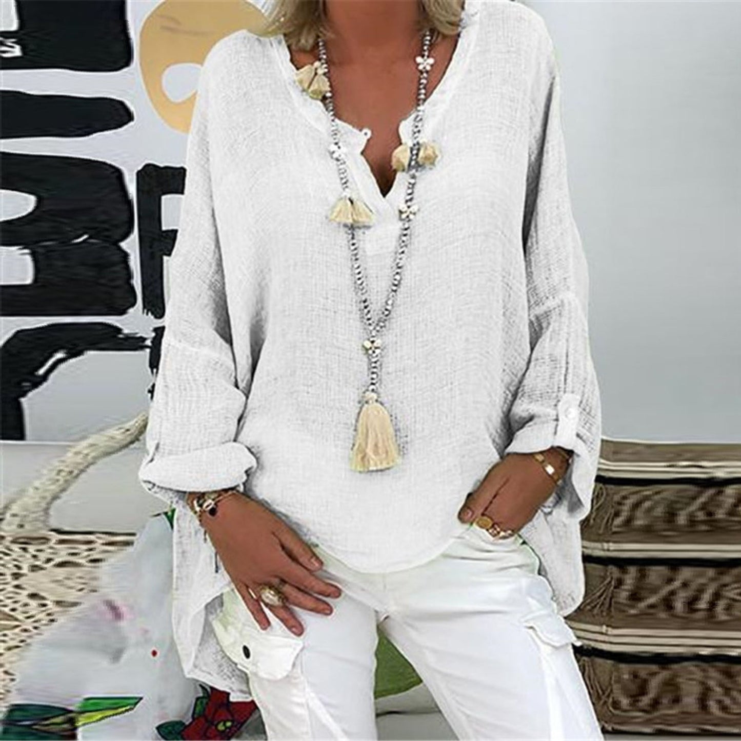 Blusa Mujer de Lino Ajuste Elegante
